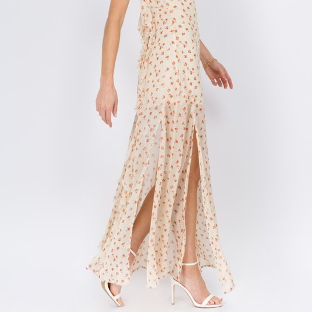 Yellow Floral Summer Maxi Dress With Back Ruffle - Picture 5 of 13